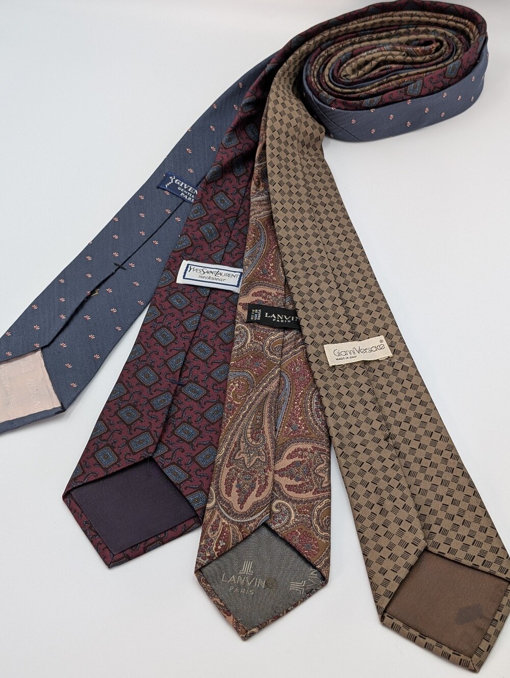 Assorted Vintage Designer Men's Silk Ties Givenchy, Versace, Lavin, YSL